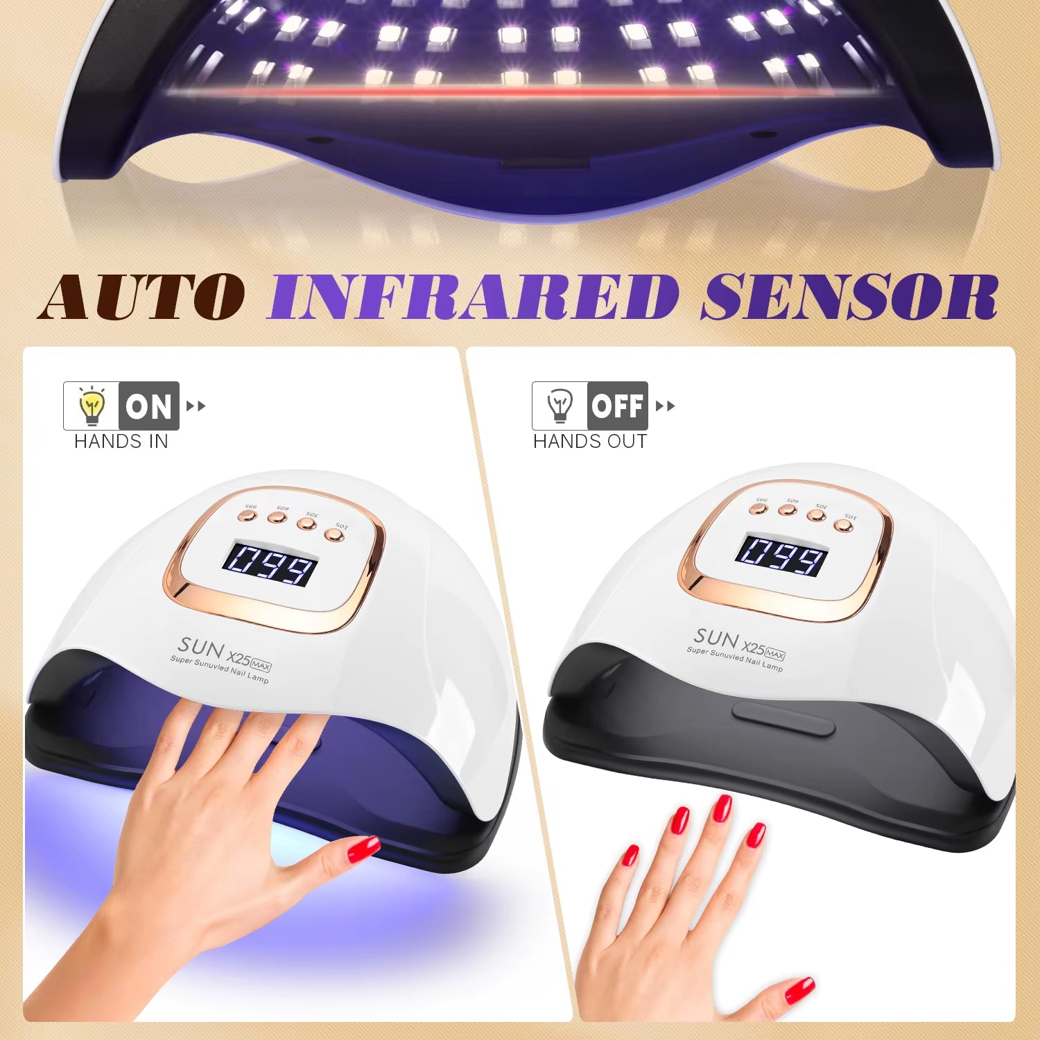 380W Professional LED UV Nail Lamp with Auto Sensor and 4 Timer Settings for Gel Polish Drying