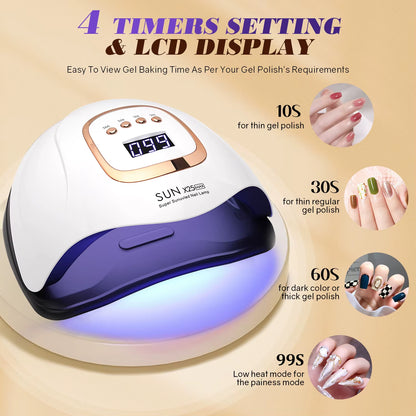 380W Professional LED UV Nail Lamp with Auto Sensor and 4 Timer Settings for Gel Polish Drying