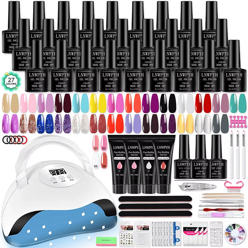 Nail Gel Polish Kit with LED Nail Lamp Semi-Permanent 27 Colors Soak off Base&Top Coat Varnish Manicure Set for Nails Salon Kit