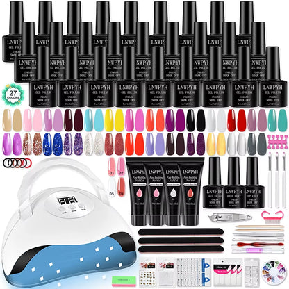 Nail Gel Polish Kit with LED Nail Lamp Semi-Permanent 27 Colors Soak off Base&Top Coat Varnish Manicure Set for Nails Salon Kit