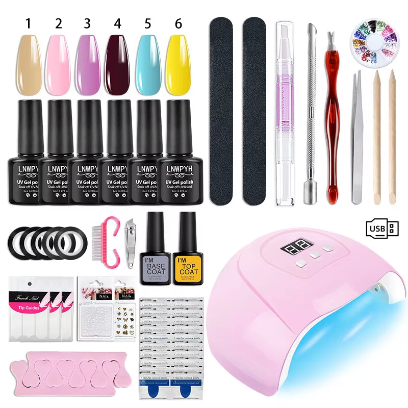 Nail Gel Polish Kit with UV Nail Lamp Soak off UV LED Nails Varnish Set Semi Permanent Nail Art Gels Lacquer Manicure Tools Set