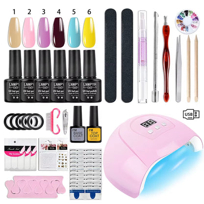 Nail Gel Polish Kit with UV Nail Lamp Soak off UV LED Nails Varnish Set Semi Permanent Nail Art Gels Lacquer Manicure Tools Set